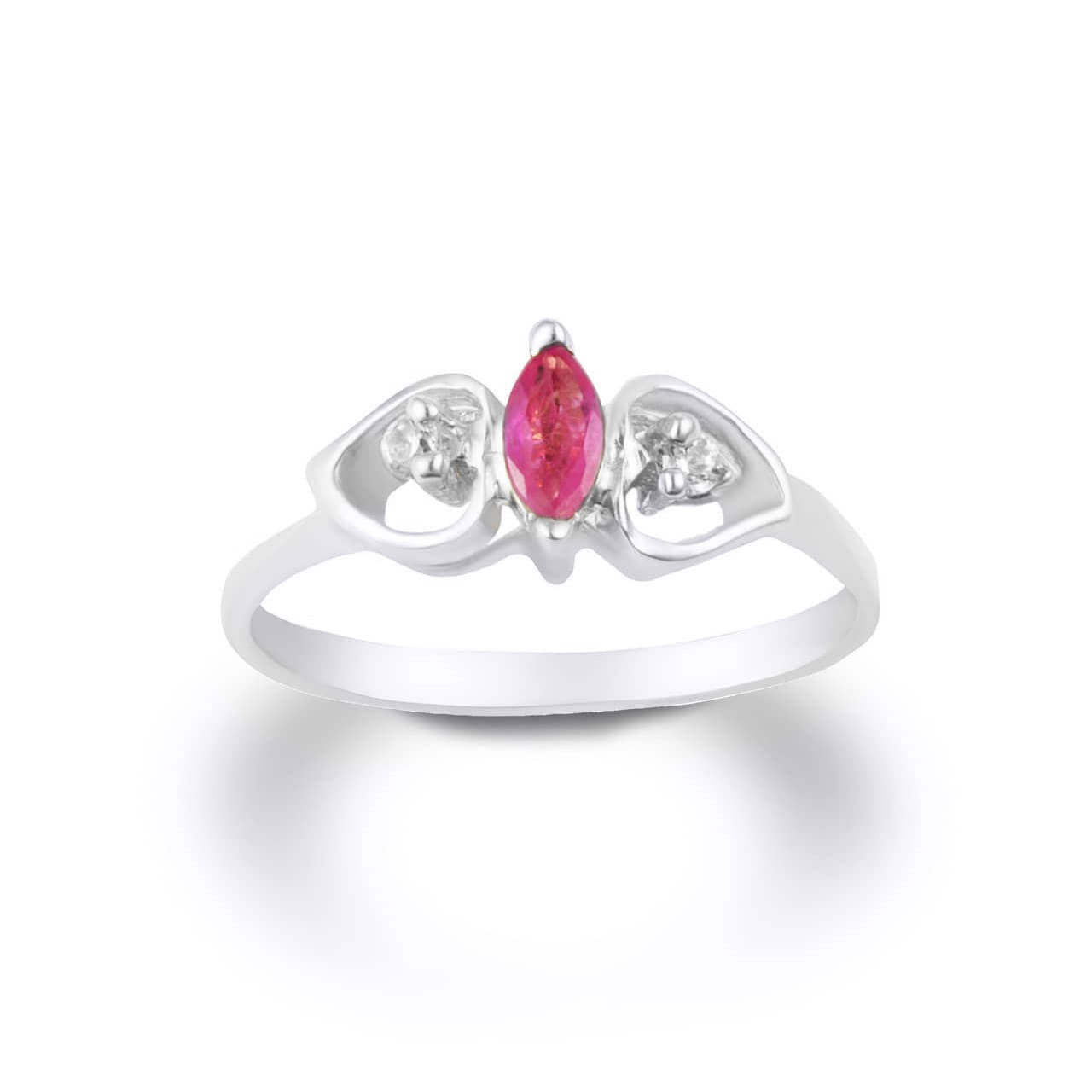 Gold Marquise Cut Ruby Gemstone & White Topaz Double Heart Women's Ring, view 4