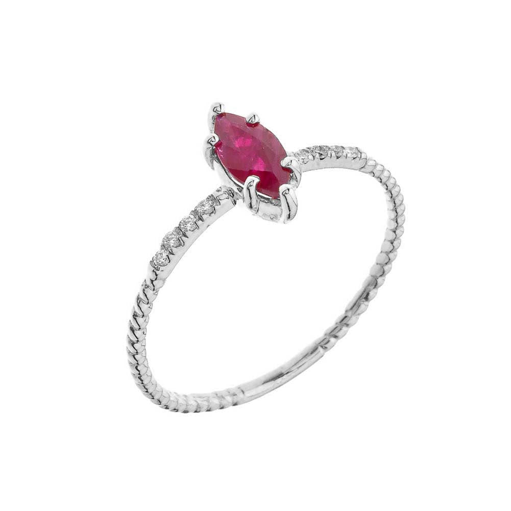 Gold Marquise Cut Ruby Gemstone Diamond Rope Ring, view 3