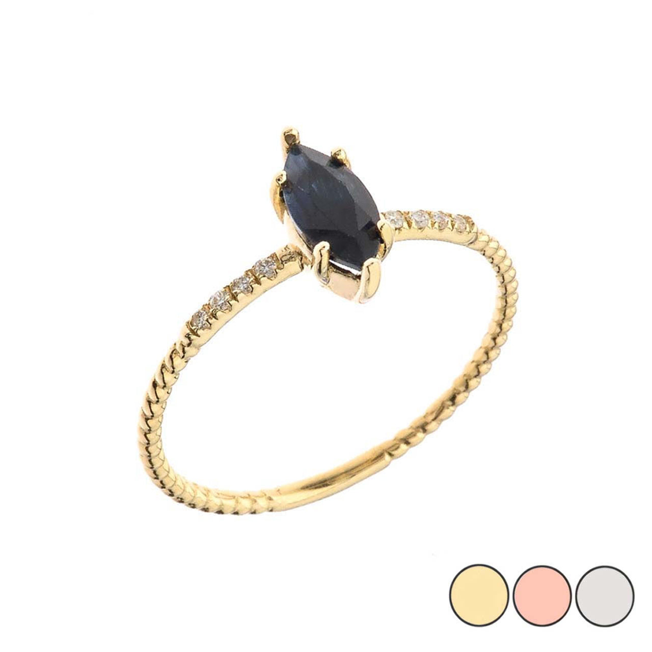 Gold Marquise Cut Sapphire Gemstone Diamond Rope Ring