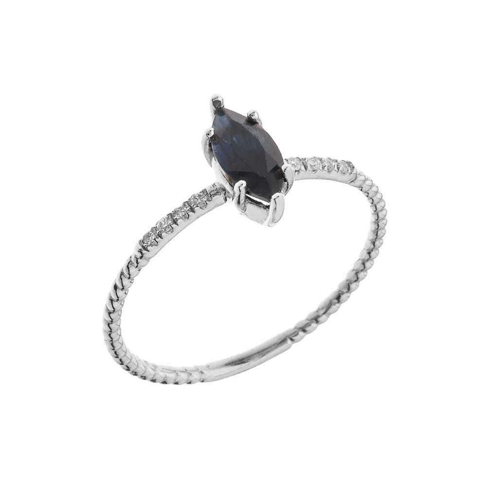 Gold Marquise Cut Sapphire Gemstone Diamond Rope Ring, view 2