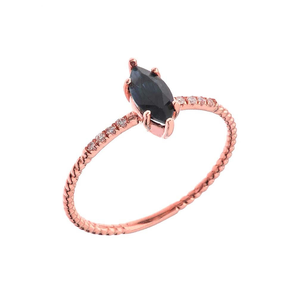 Gold Marquise Cut Sapphire Gemstone Diamond Rope Ring, view 3