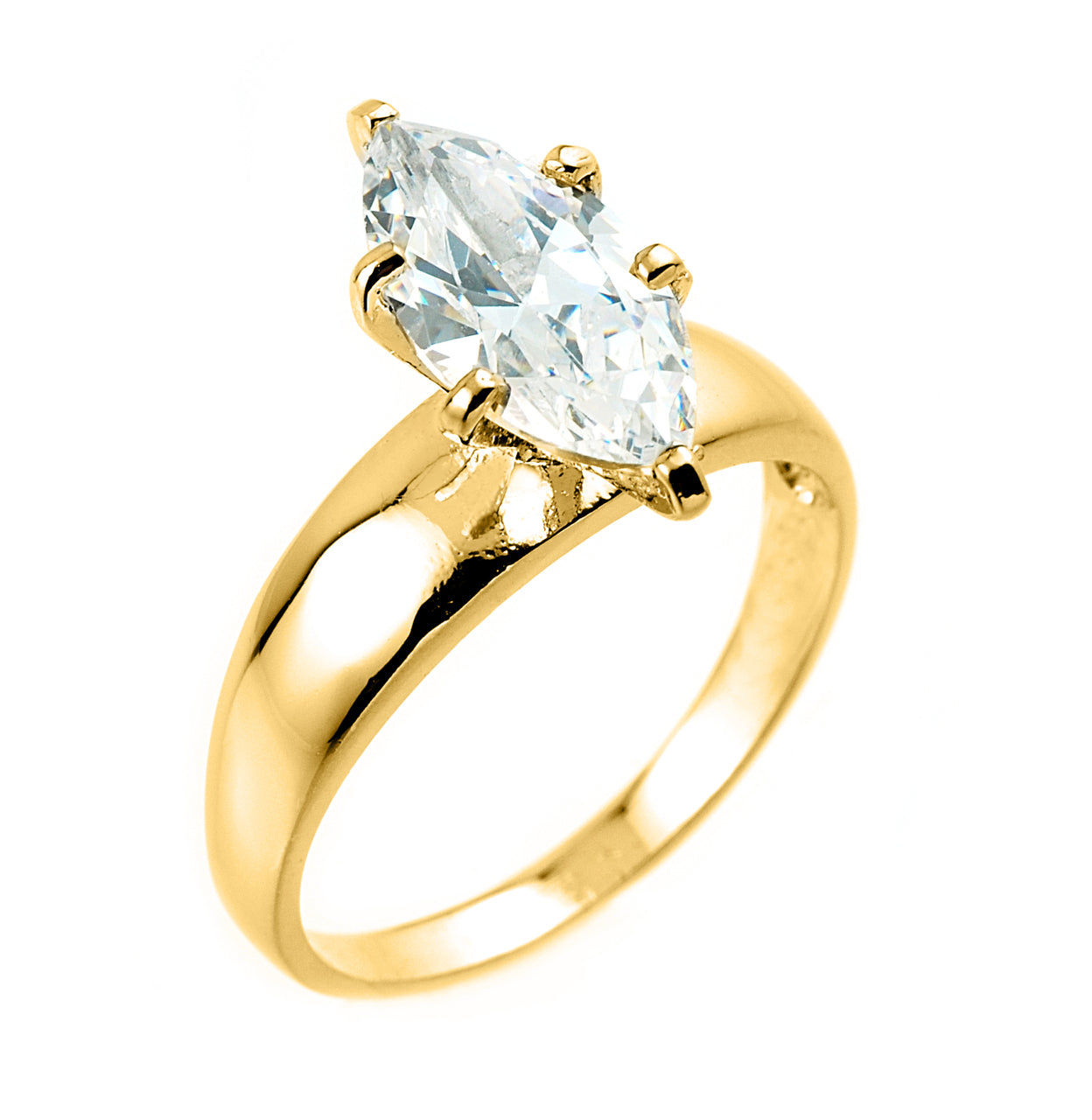 Gold Marquise CZ Solitaire Engagement Ring