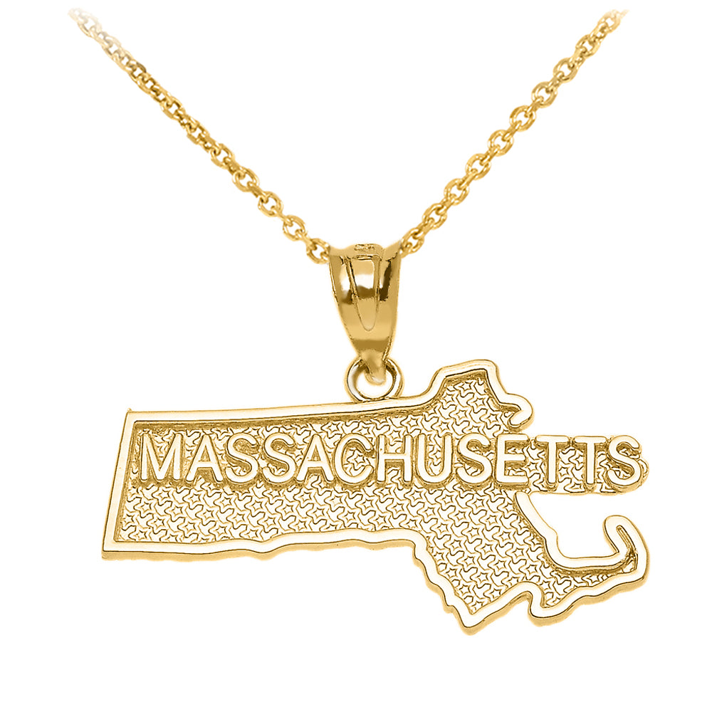 Gold Massachusetts State Map Pendant Necklace