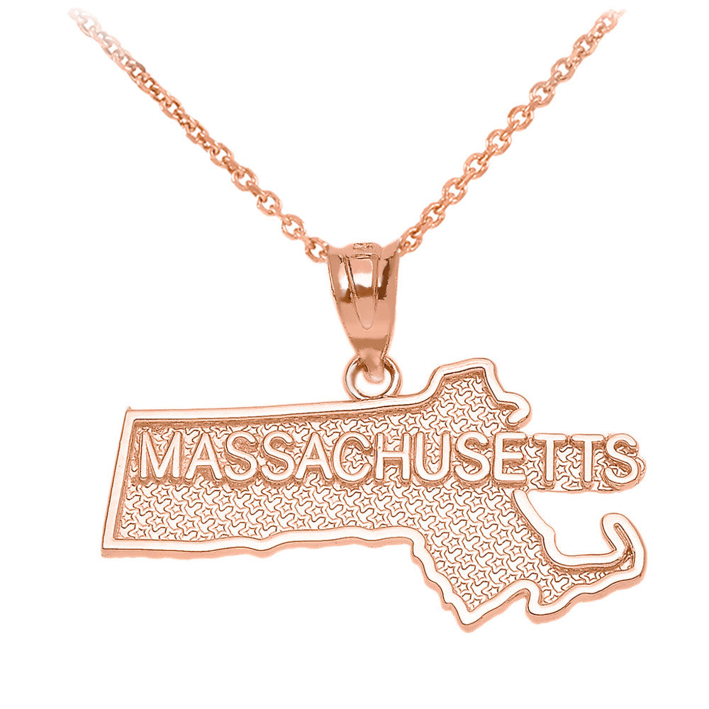 Gold Massachusetts State Map Pendant Necklace, view 2