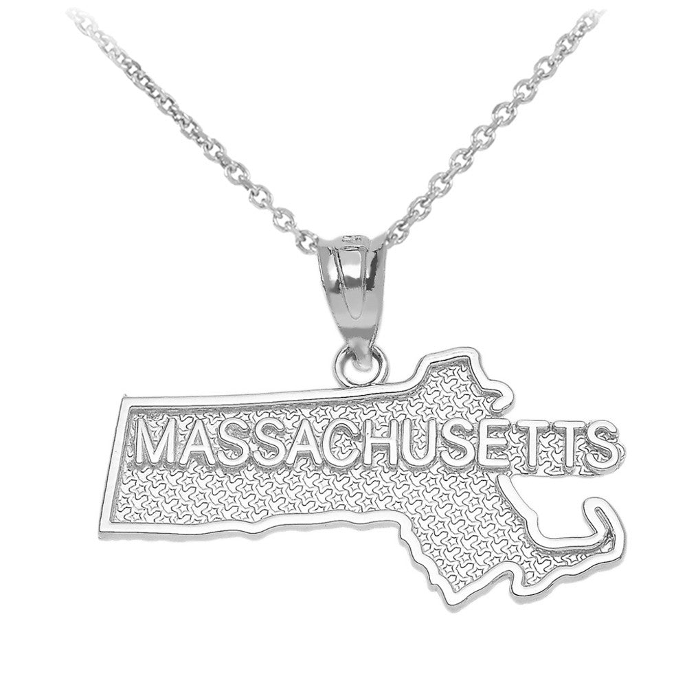 Gold Massachusetts State Map Pendant Necklace, view 3