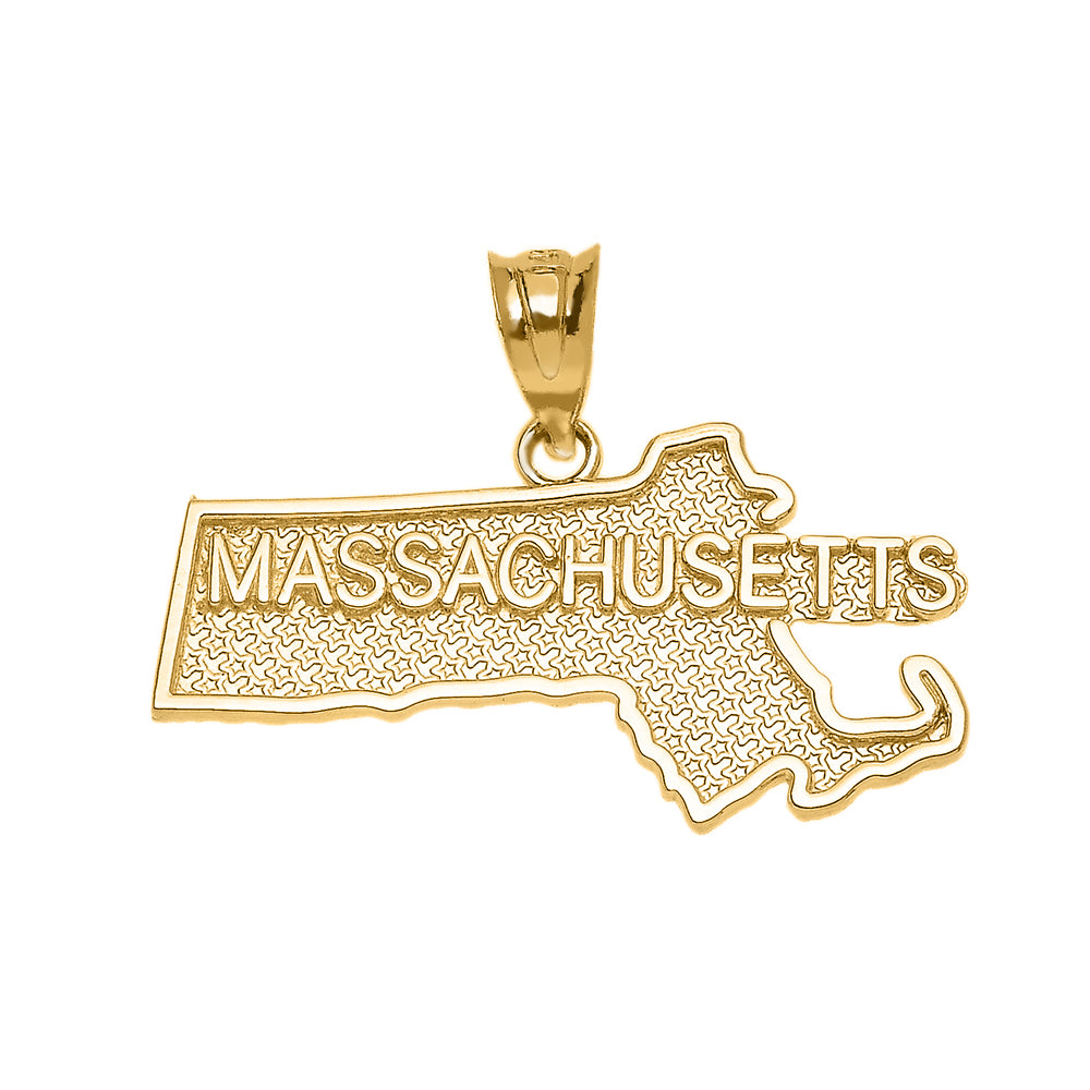 Gold Massachusetts State Map Pendant Necklace, view 4