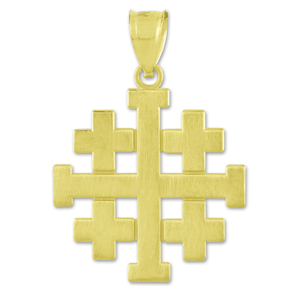 Gold Matte Jerusalem "Crusaders" Cross Pendant Necklace, view 2