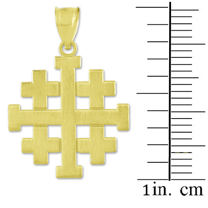 Gold Matte Jerusalem "Crusaders" Cross Pendant Necklace, view 3