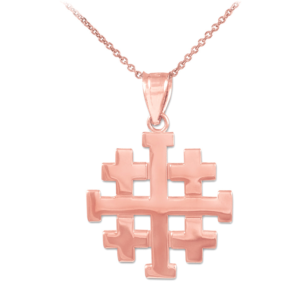 Gold Matte Jerusalem "Crusaders" Cross Pendant Necklace, view 5