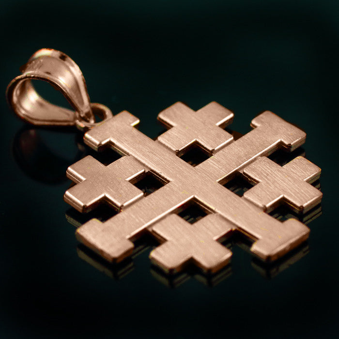 Gold Matte Jerusalem "Crusaders" Cross Pendant Necklace, view 6