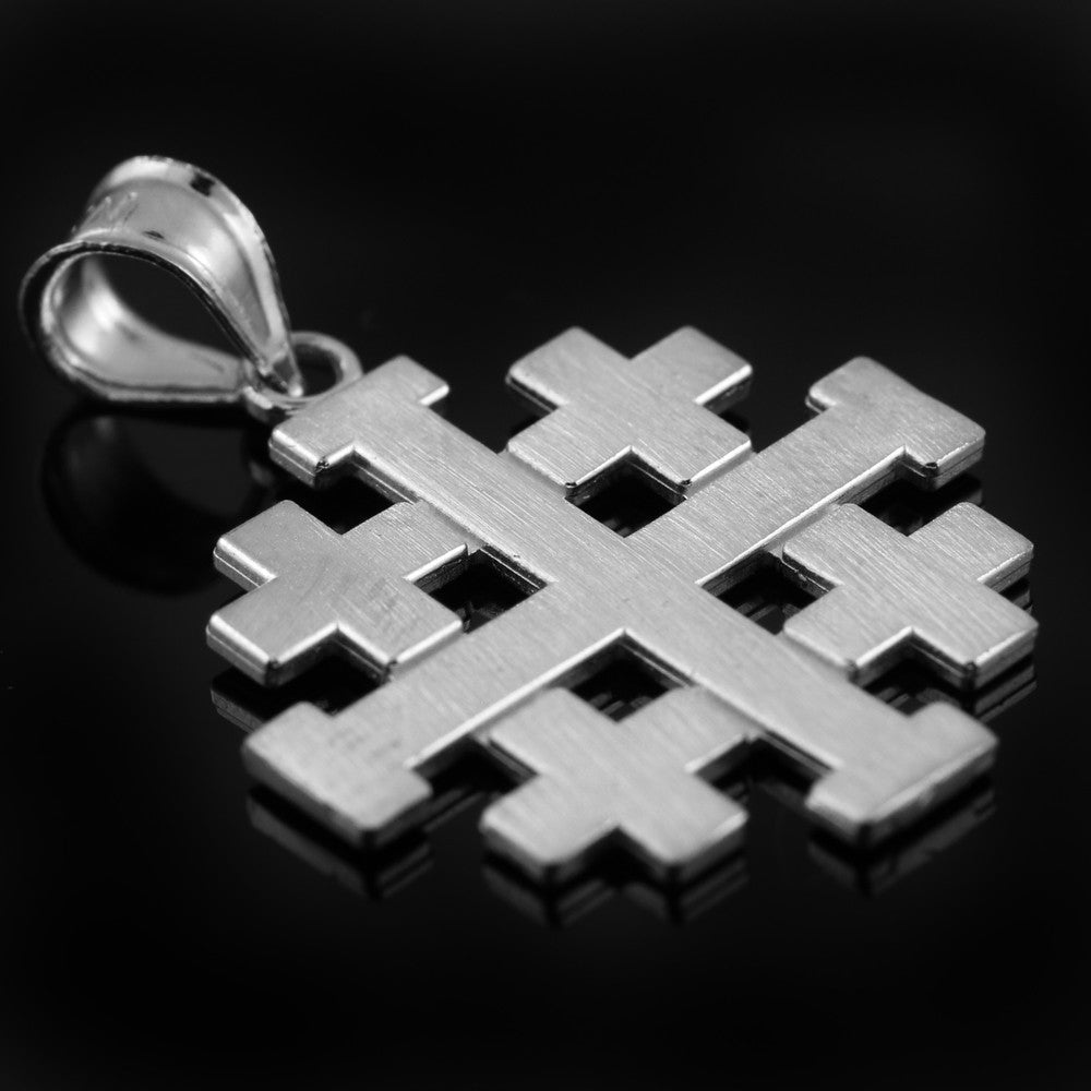 Gold Matte Jerusalem "Crusaders" Cross Pendant Necklace, view 9