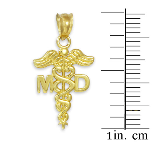 Gold Medical Doctor MD Caduceus Charm Pendant Necklace, view 2