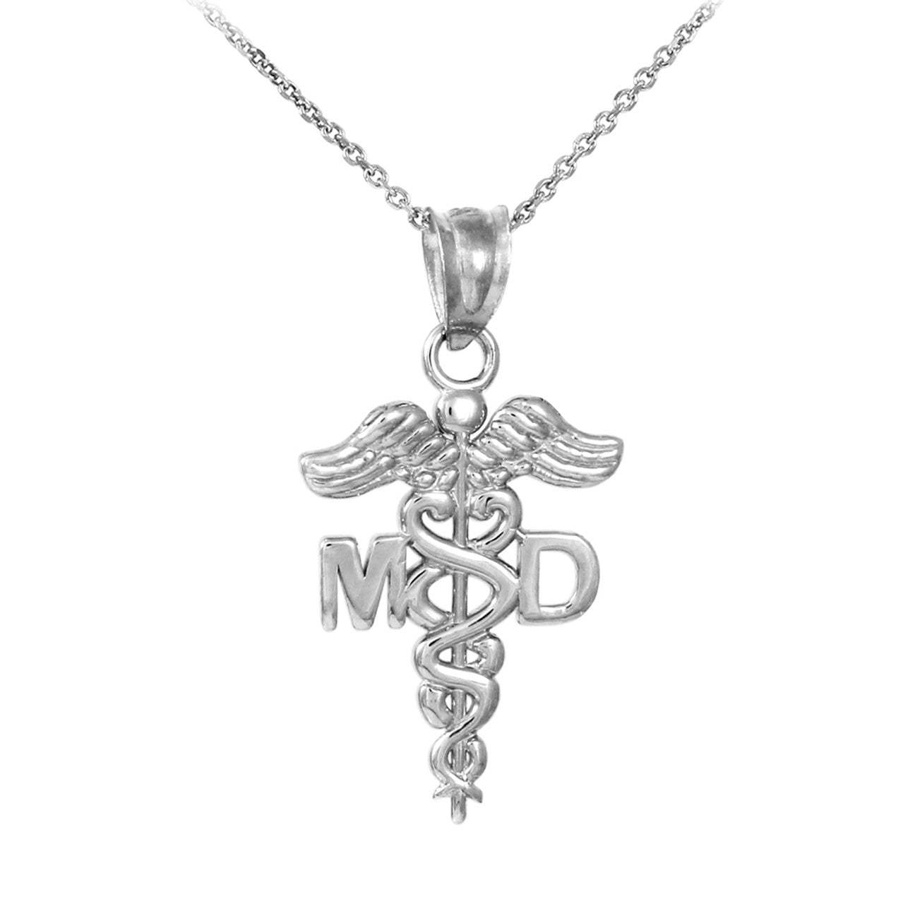 Gold Medical Doctor MD Caduceus Charm Pendant Necklace, view 4