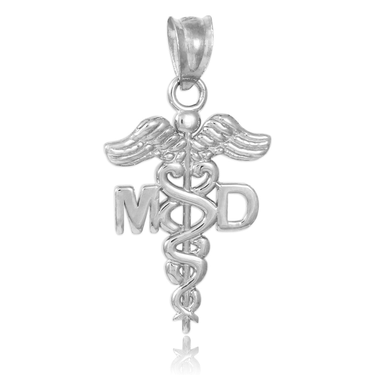 Gold Medical Doctor MD Caduceus Charm Pendant Necklace, view 5