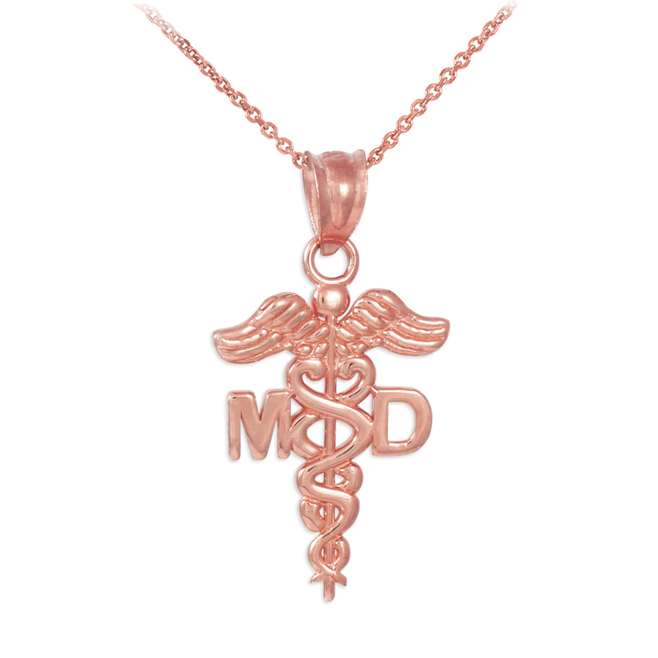 Gold Medical Doctor MD Caduceus Charm Pendant Necklace, view 6