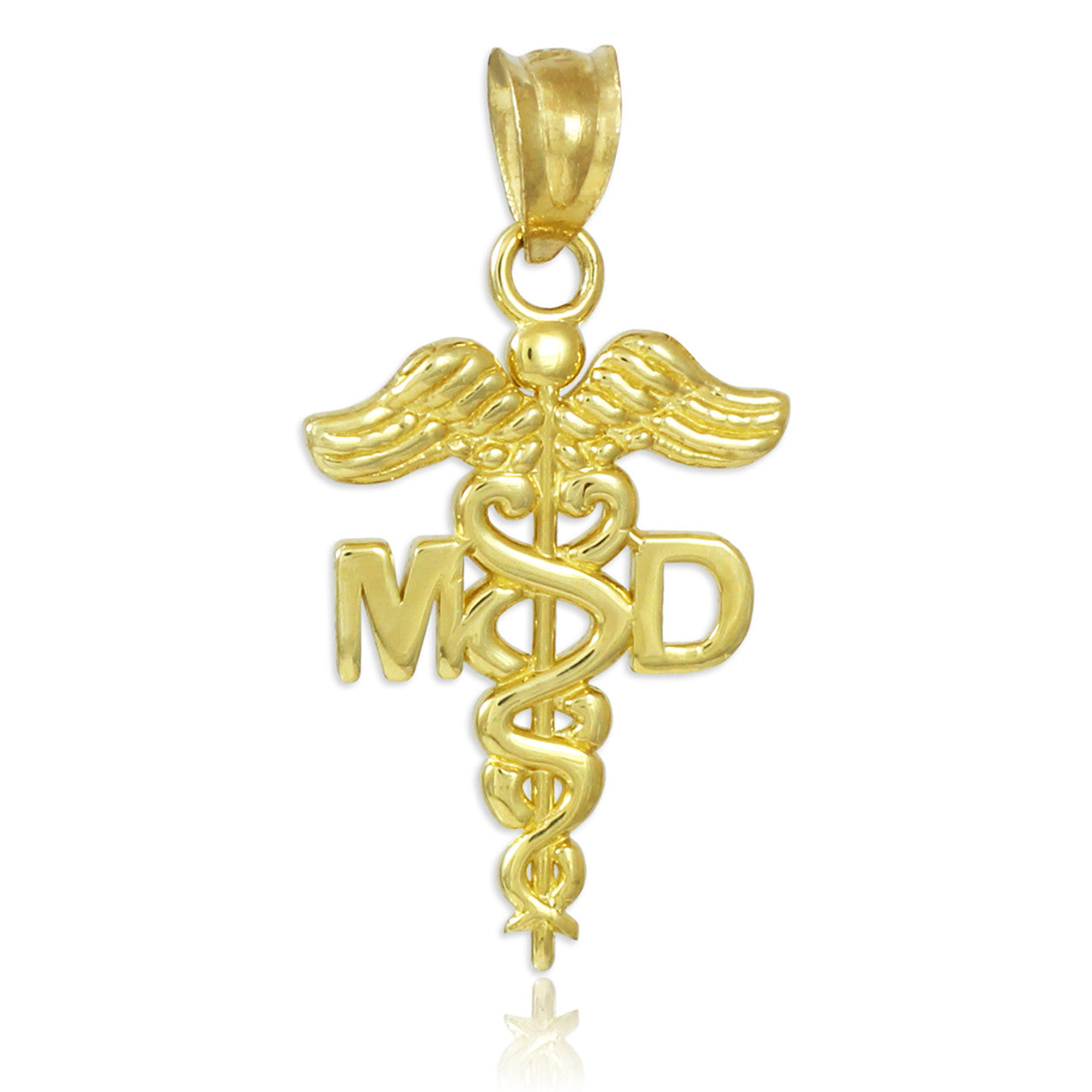 Gold Medical Doctor MD Caduceus Charm Pendant Necklace, view 7