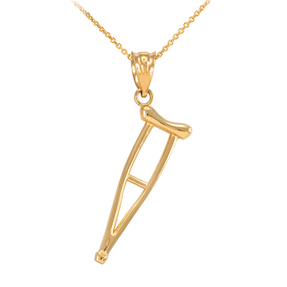Gold Medical Recovery Crutch Pendant Necklace