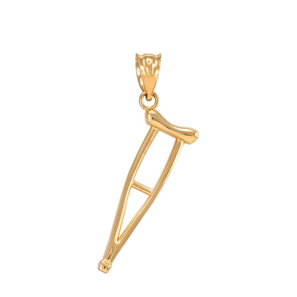 Gold Medical Recovery Crutch Pendant Necklace, view 2