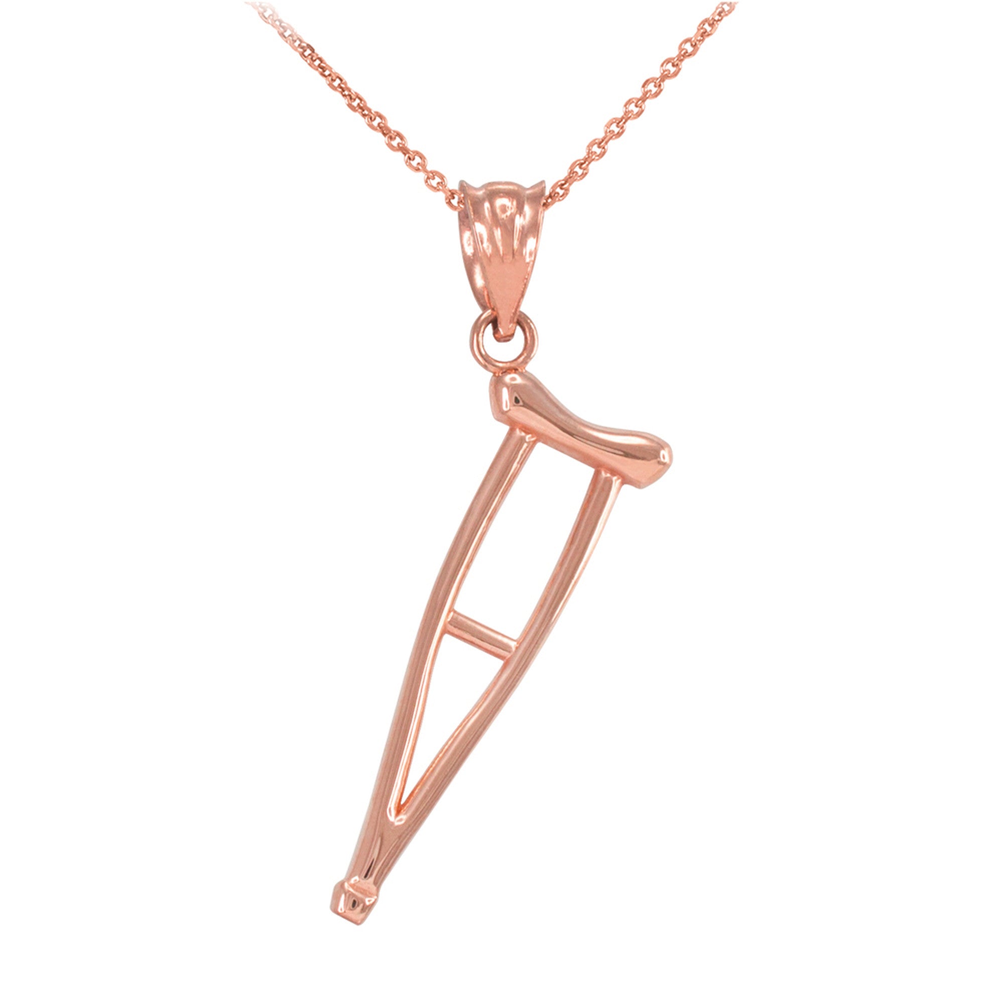 Gold Medical Recovery Crutch Pendant Necklace, view 3