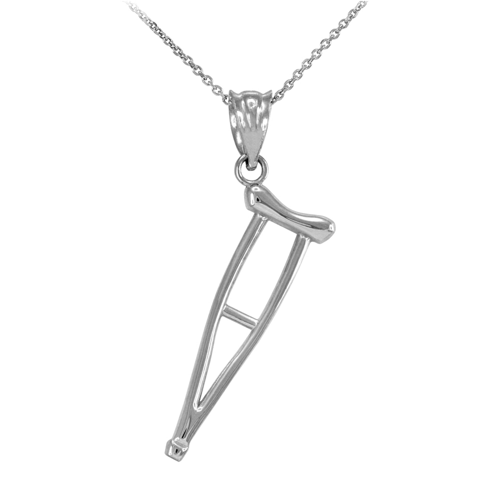 Gold Medical Recovery Crutch Pendant Necklace, view 4