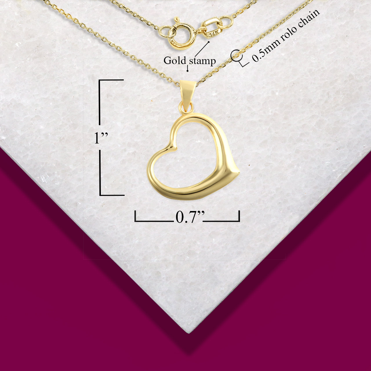 Gold Medium Curved Heart Pendant Necklace, view 5
