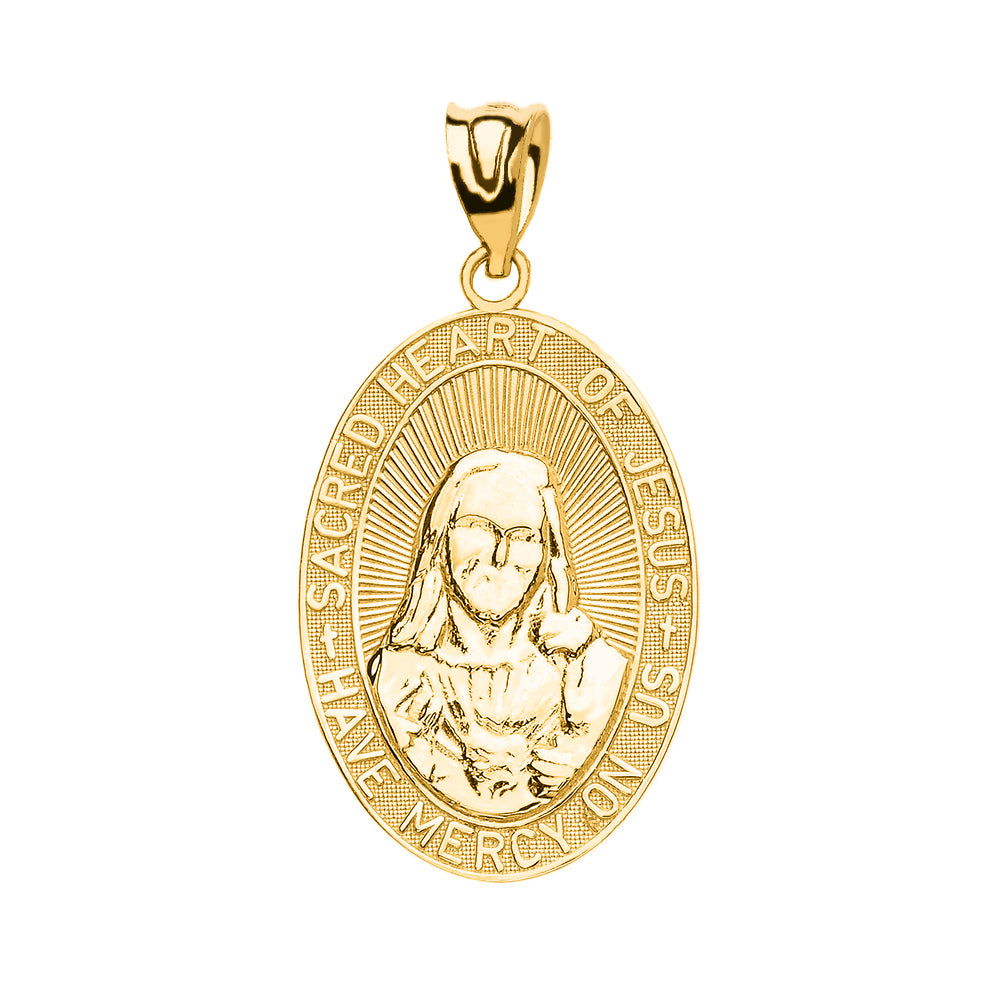Gold Medium Sacred Heart Of Jesus Pendant Necklace, view 2