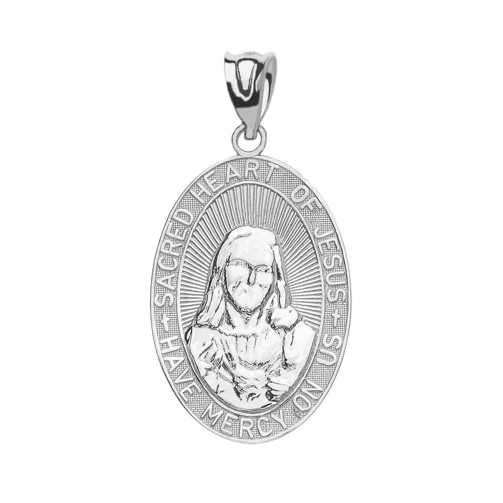 Gold Medium Sacred Heart Of Jesus Pendant Necklace, view 4