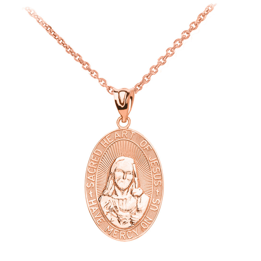 Gold Medium Sacred Heart Of Jesus Pendant Necklace, view 5