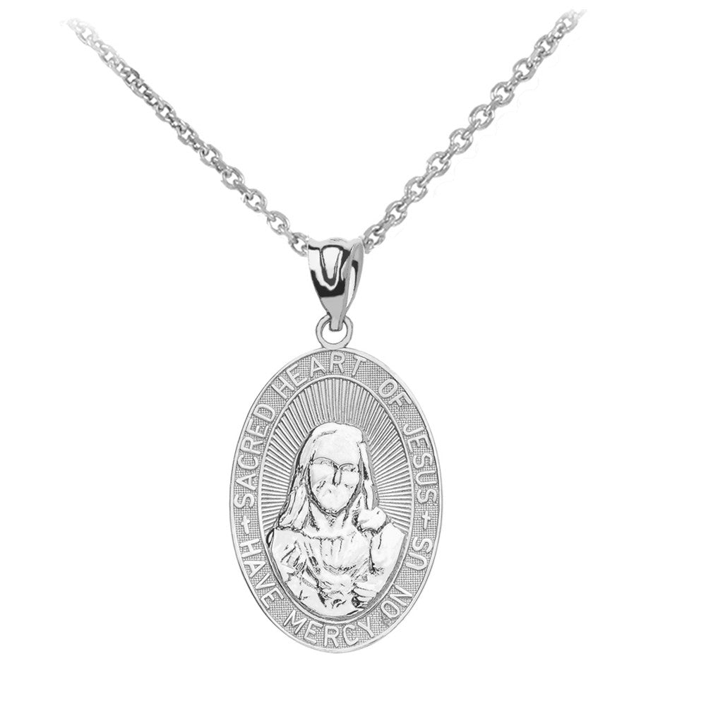 Gold Medium Sacred Heart Of Jesus Pendant Necklace, view 6