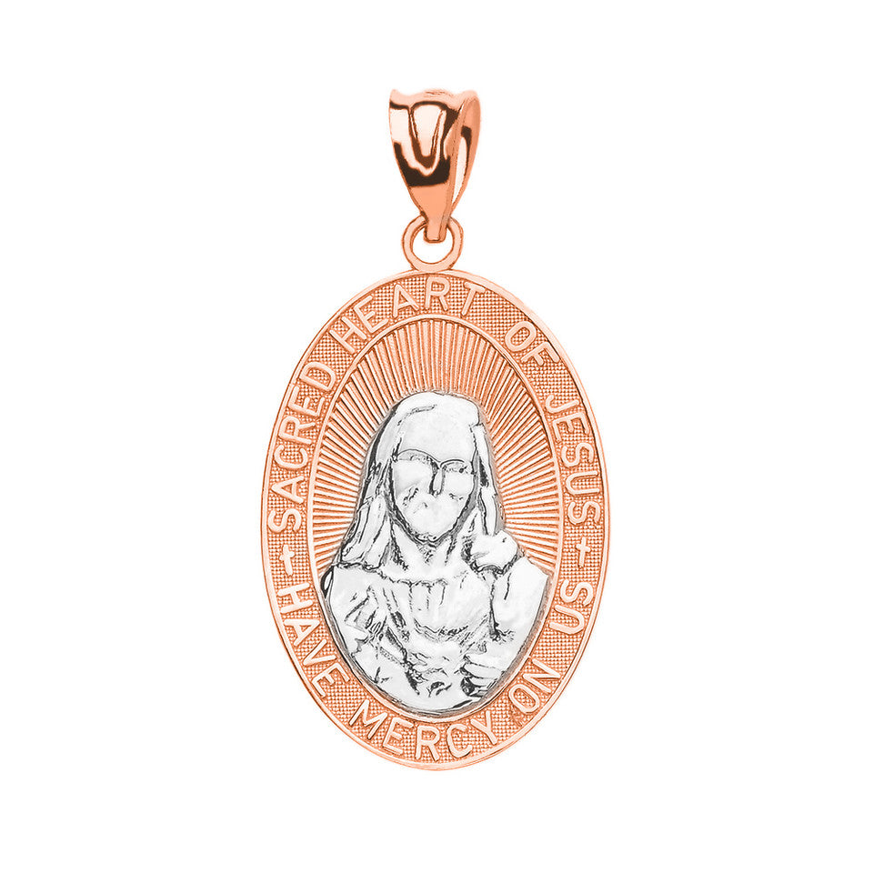 Gold Medium Sacred Heart Of Jesus Pendant Necklace, view 8