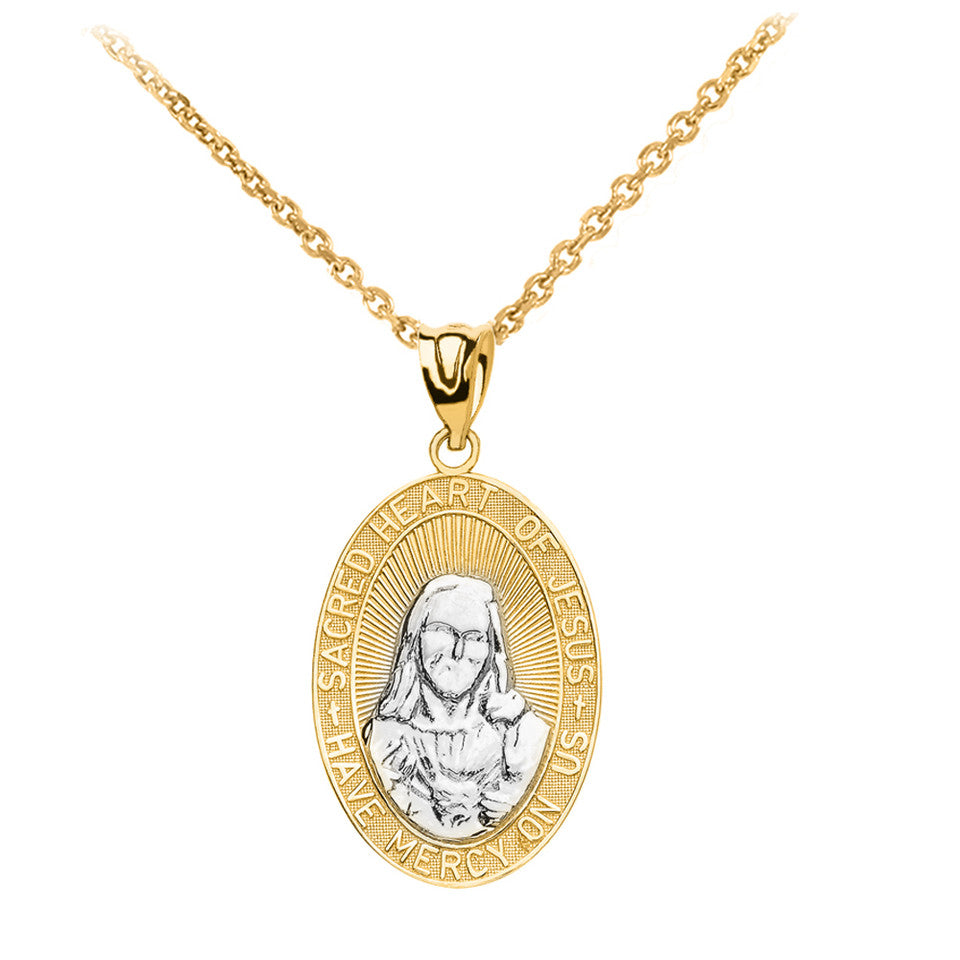 Gold Medium Sacred Heart Of Jesus Pendant Necklace, view 11