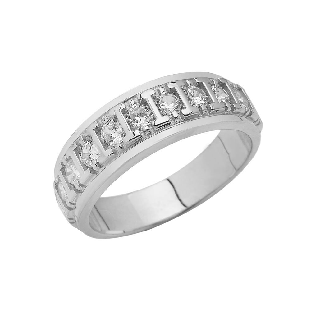 Gold Men's Bar Set Cubic Zirconia Wedding Band Ring, view 3