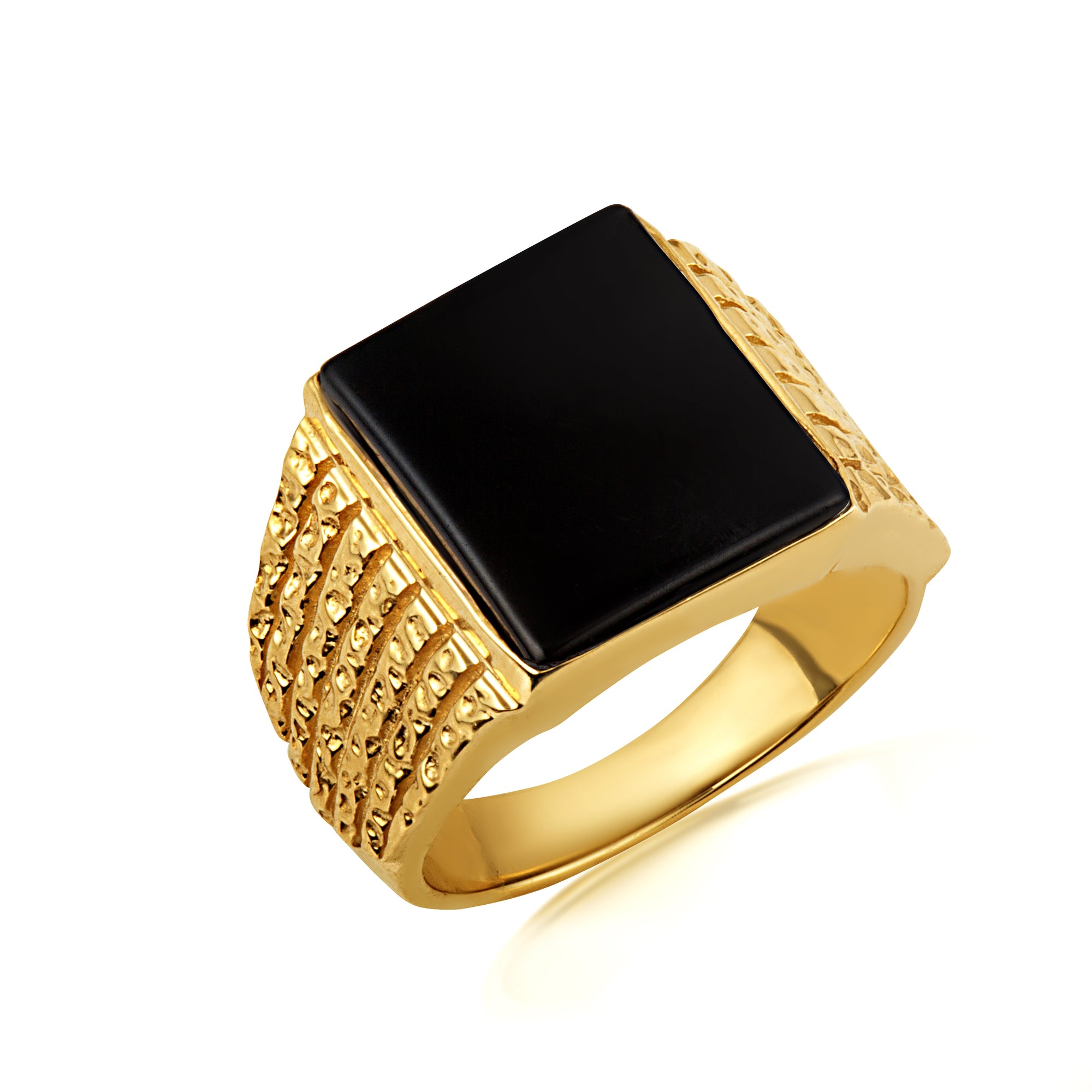 Gold Men's Black Onyx Gemstone Signet Ring