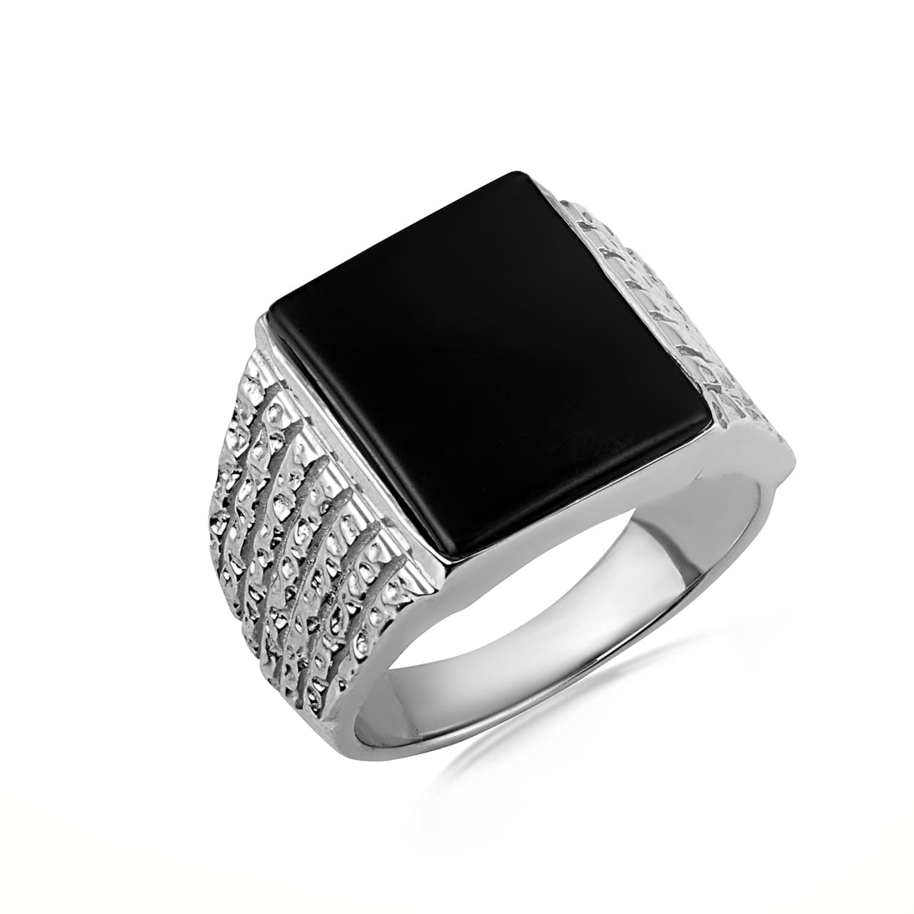 Gold Men's Black Onyx Gemstone Signet Ring, view 4