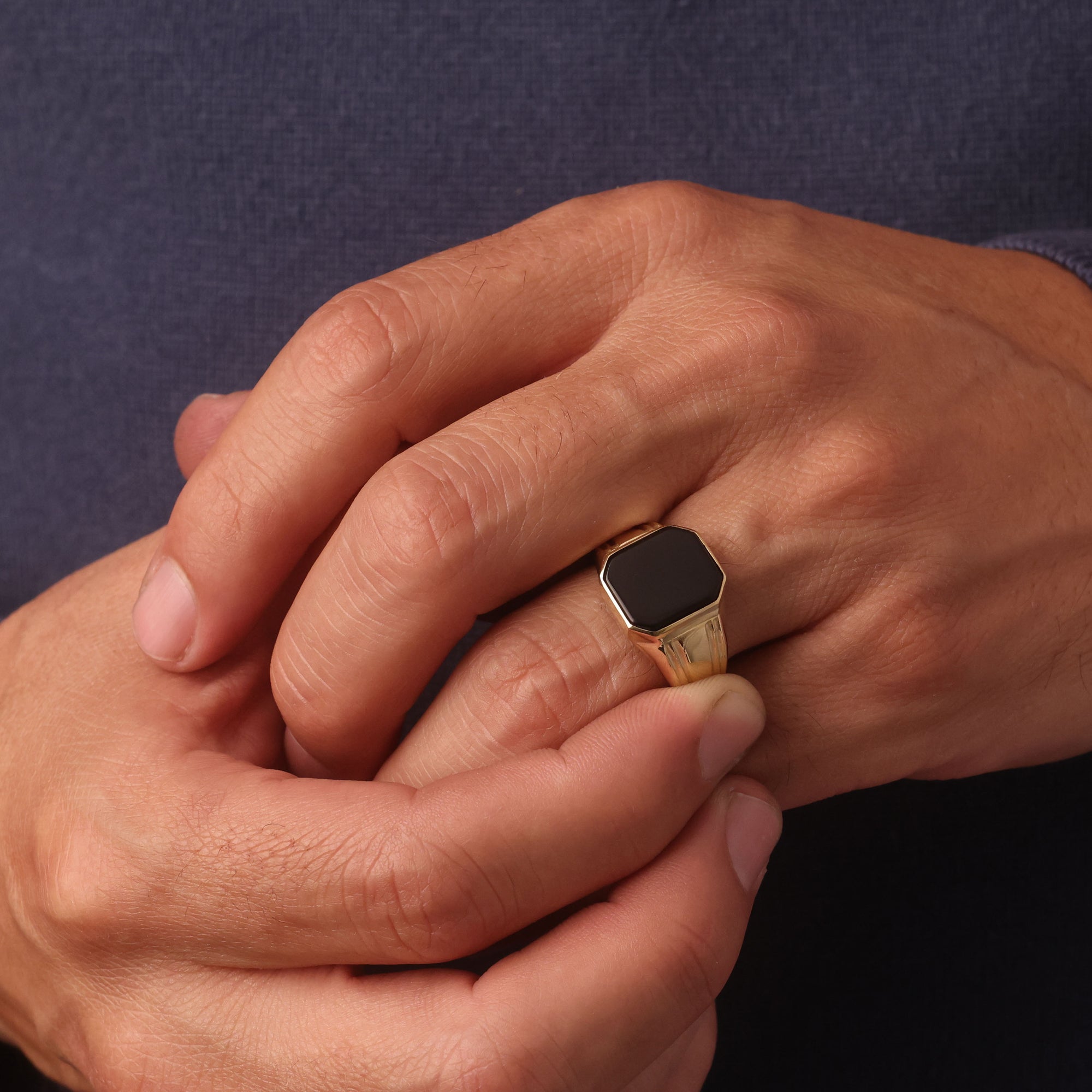 Gold Men’s Black Onyx Ring, view 2