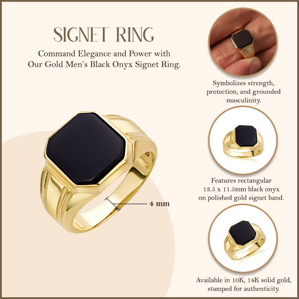 Gold Men’s Black Onyx Ring, view 3