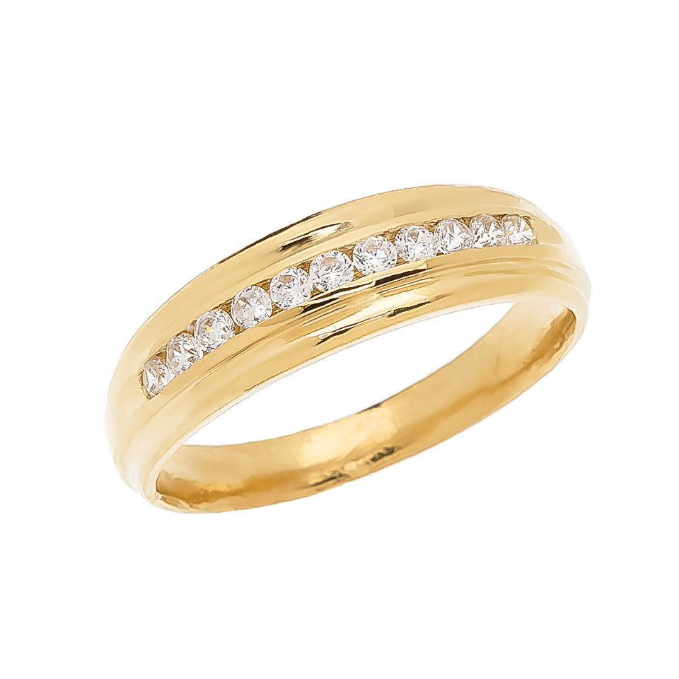 Gold Men's Channel Set Diamond Wedding Band Ring, view 4