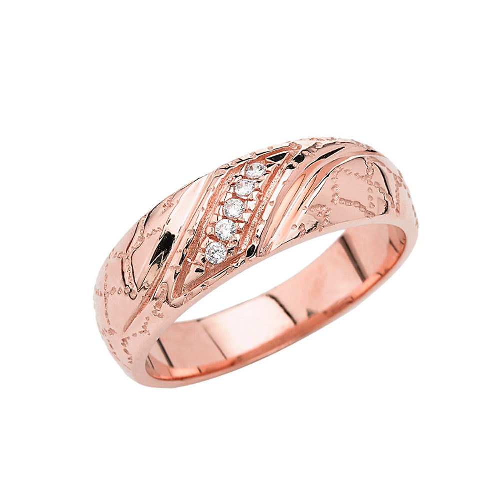 Gold Men's Diamond Striped Nugget Wedding Band Ring, view 2