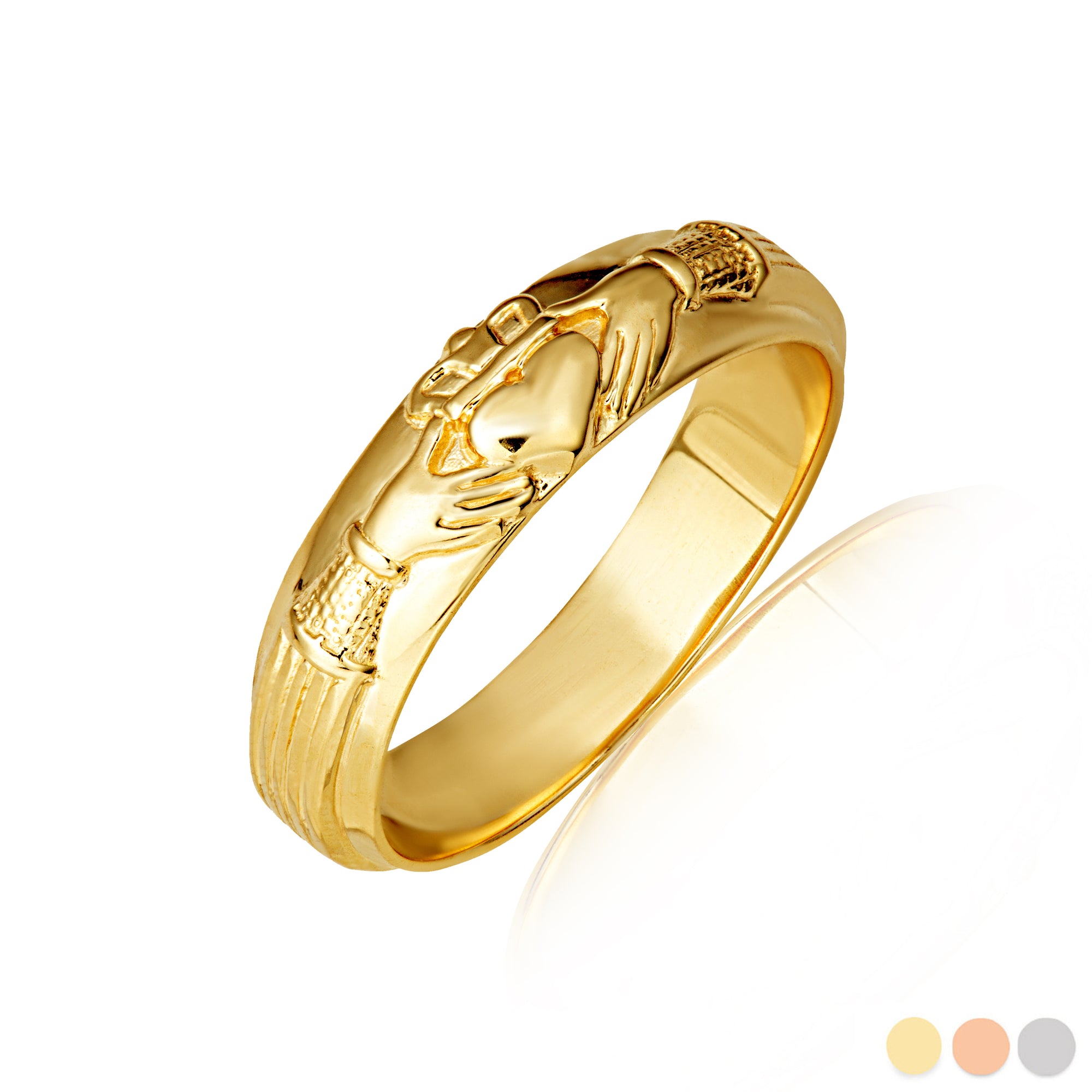 Gold Men's Irish Celtic Claddagh Heart Wedding Band Ring