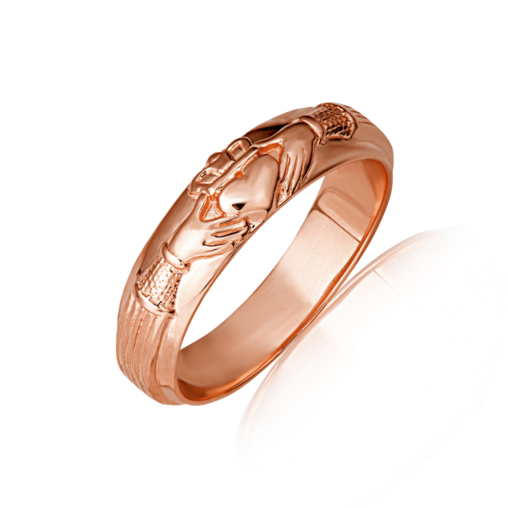 Gold Men's Irish Celtic Claddagh Heart Wedding Band Ring, view 4