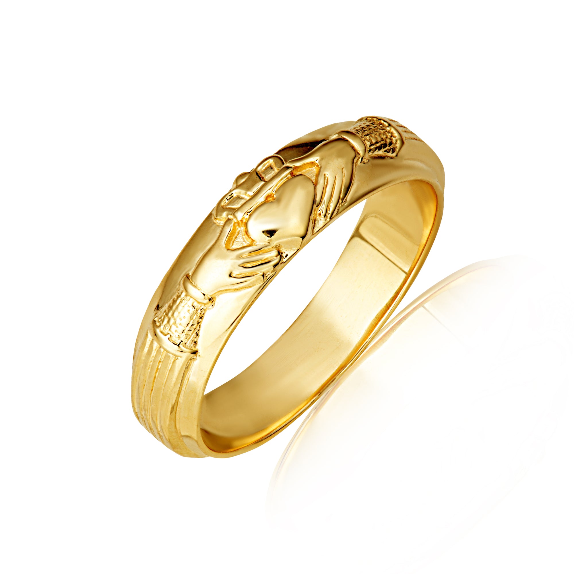Gold Men's Irish Celtic Claddagh Heart Wedding Band Ring, view 5