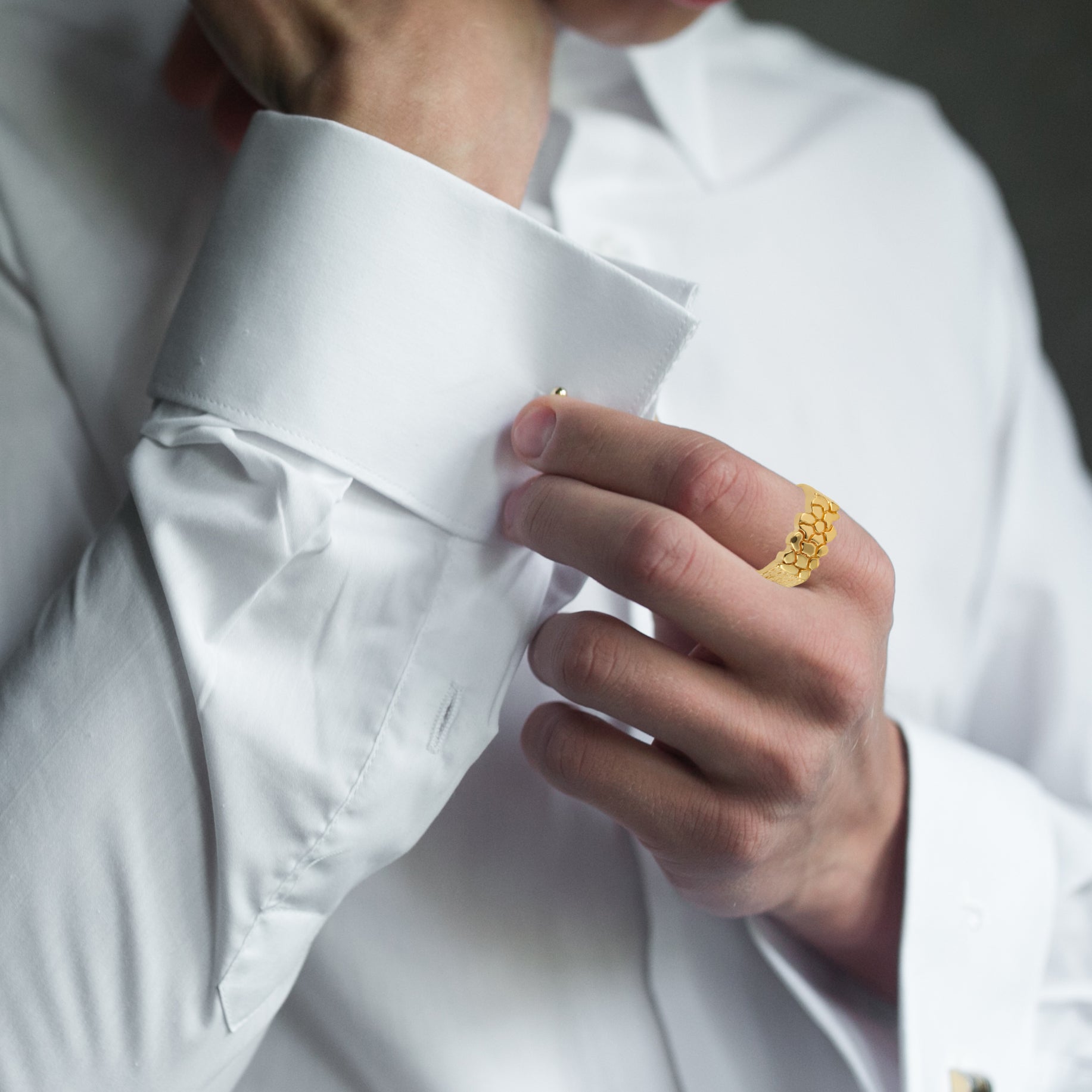 Gold Men's Nugget Band Ring, view 2