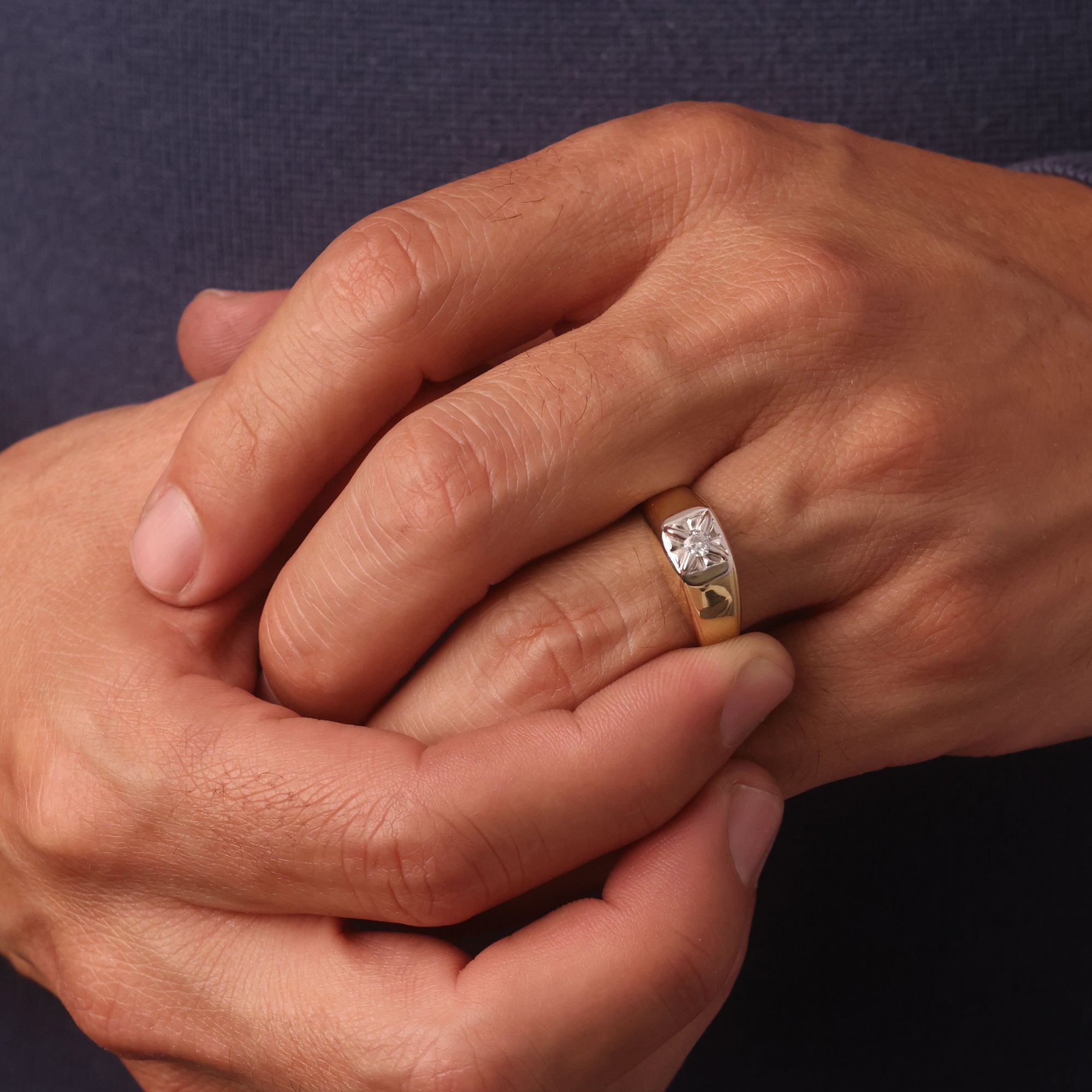 Gold Men's Pinky Ring with Cubic Zirconia, view 2