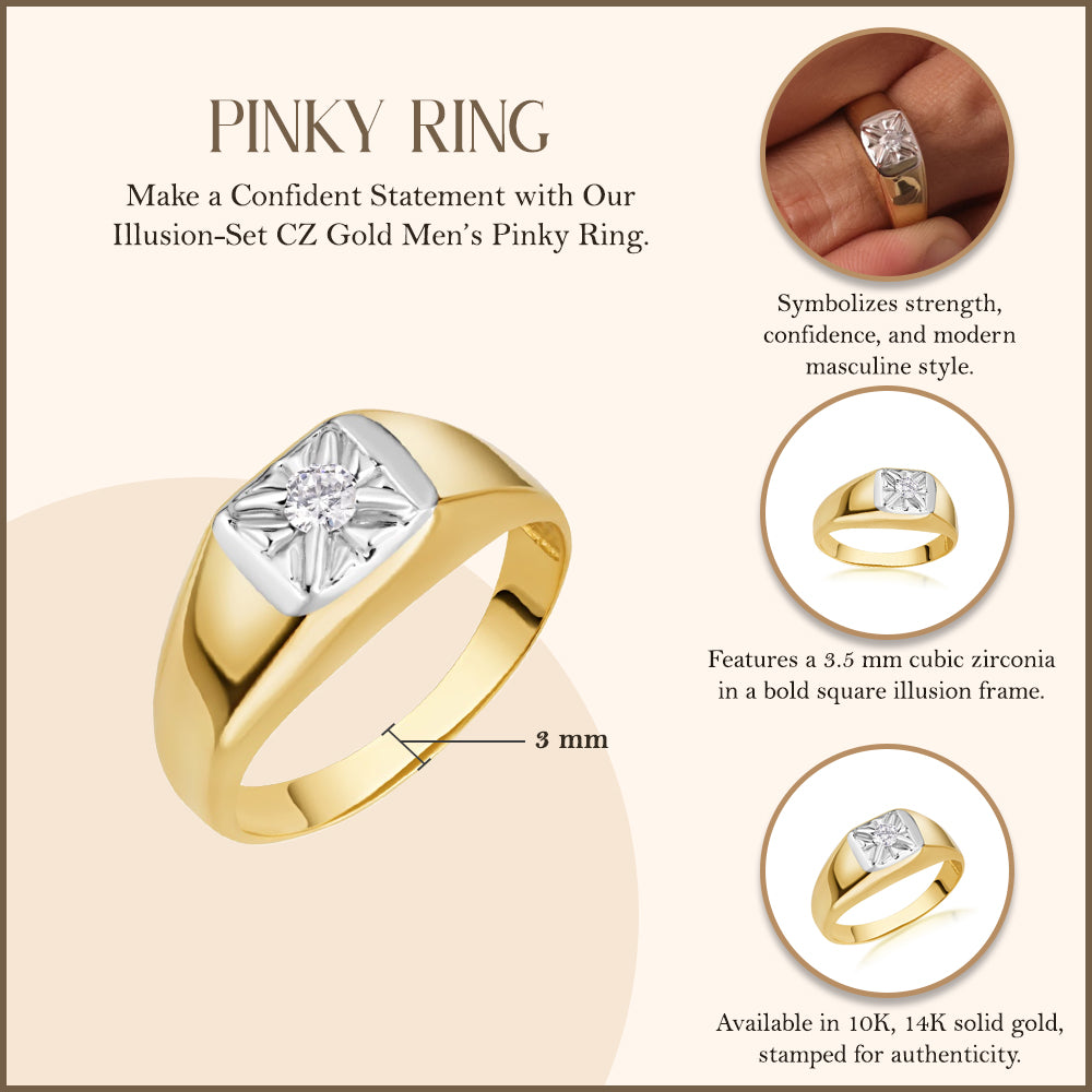 Gold Men's Pinky Ring with Cubic Zirconia, view 3