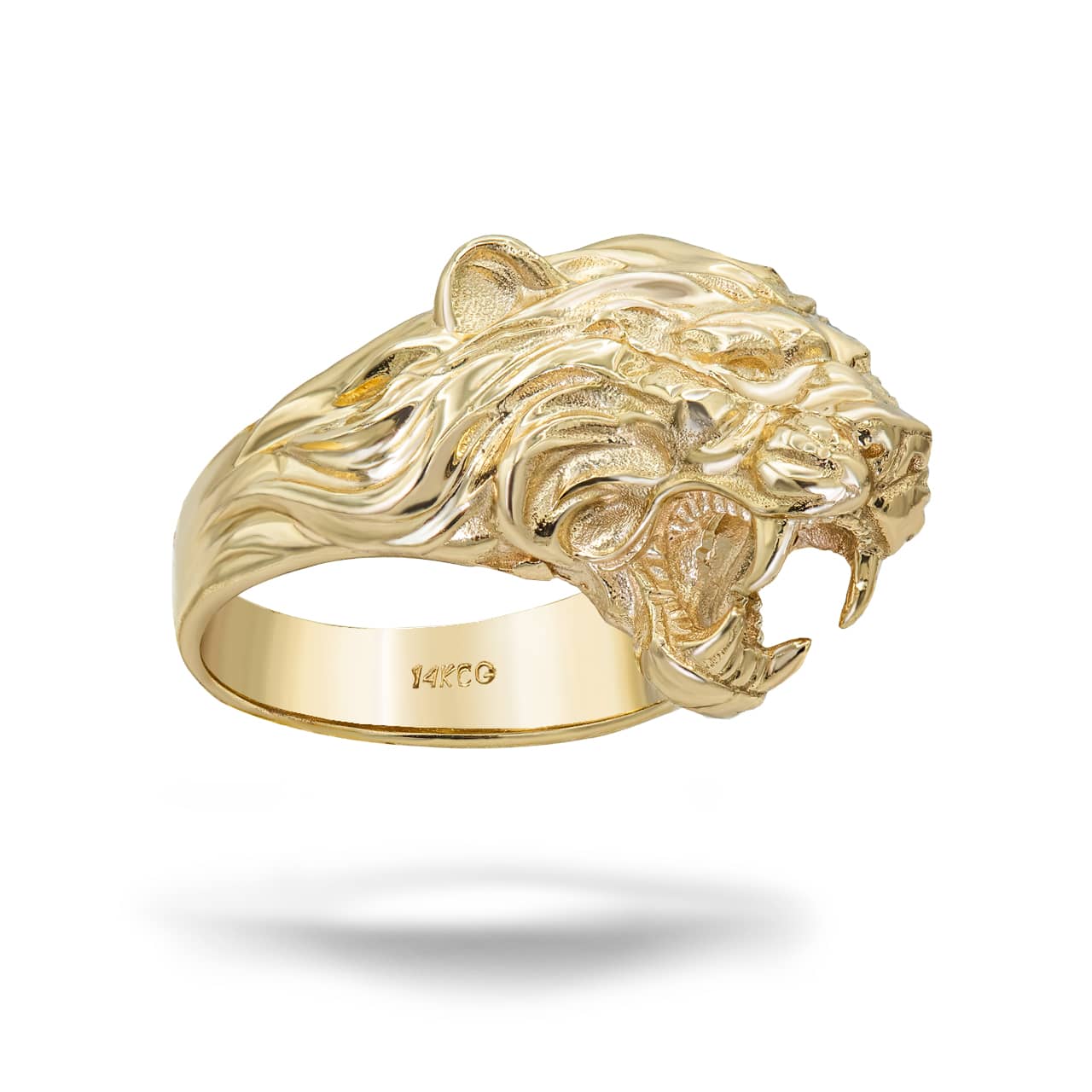 Gold Men's Roaring Lion Band Ring, view 6