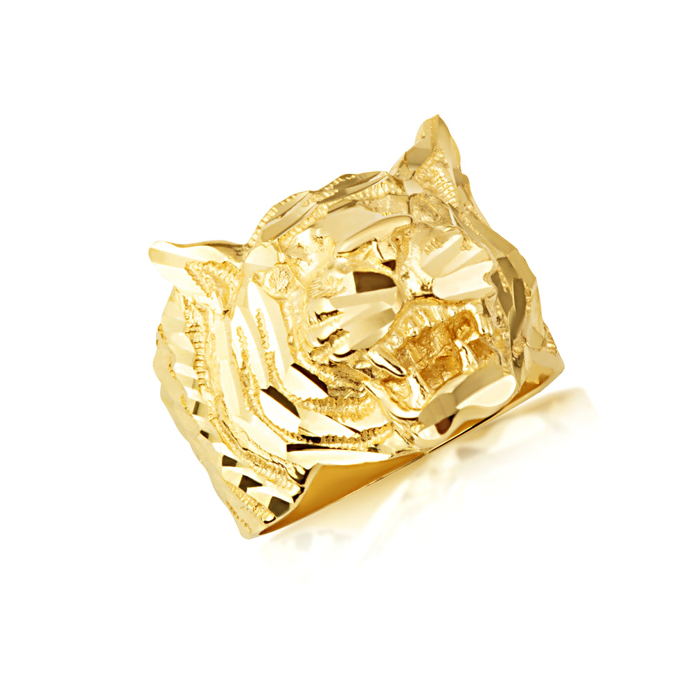 Gold Men's Roaring Sparkle Cut Tiger Ring