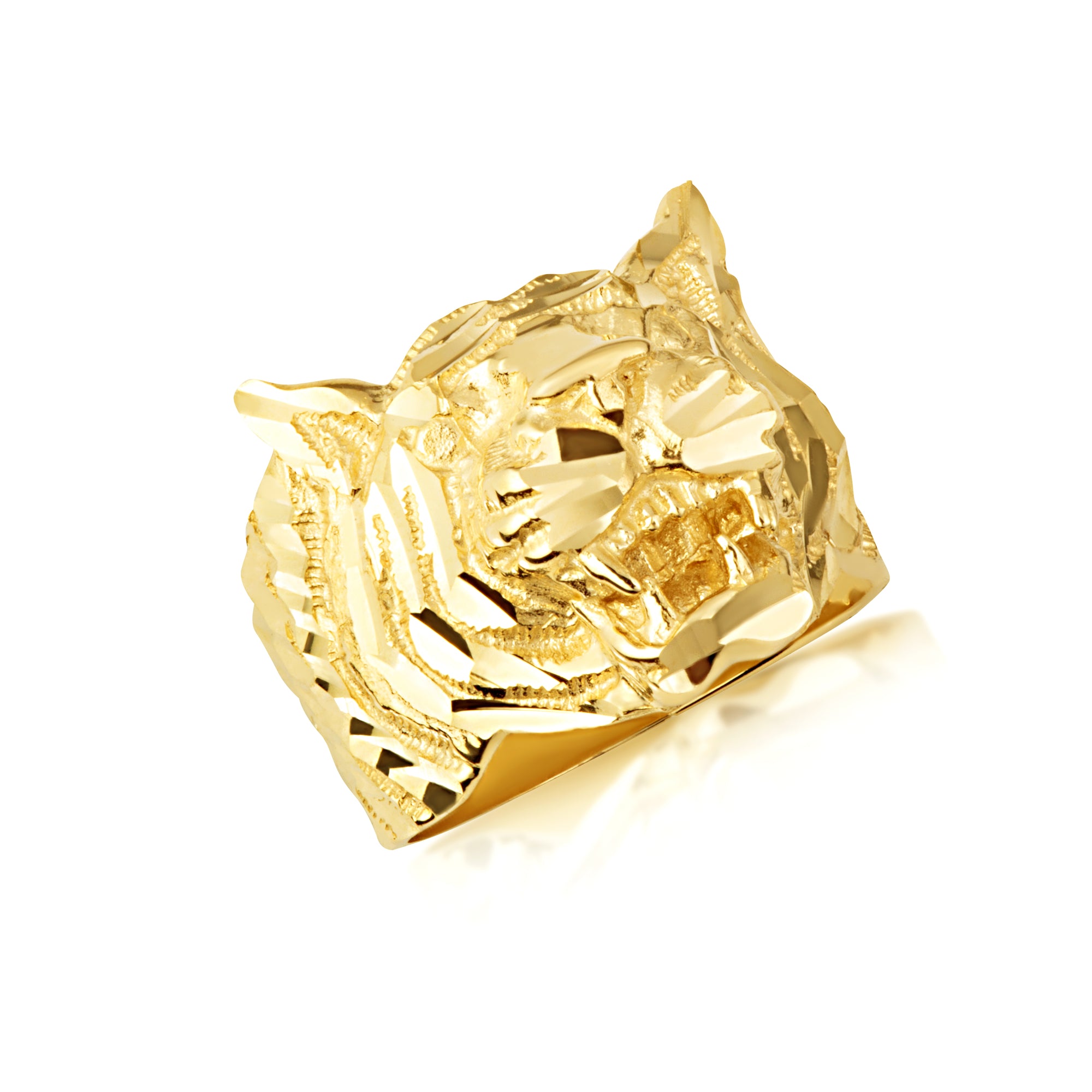 Gold Men's Roaring Sparkle Cut Tiger Ring