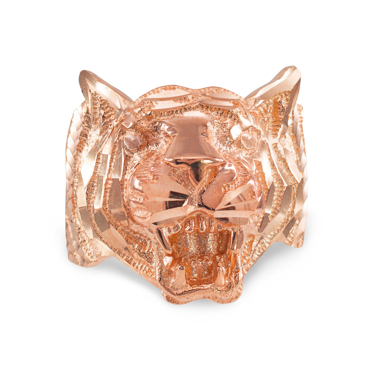 Gold Men's Roaring Sparkle Cut Tiger Ring, view 3