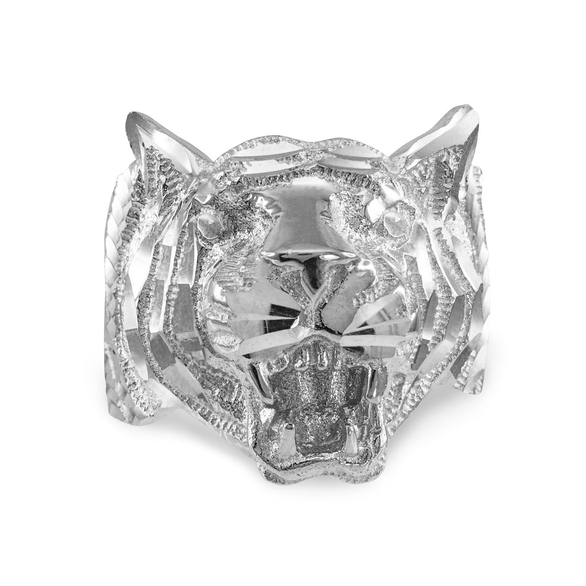 Gold Men's Roaring Sparkle Cut Tiger Ring, view 5
