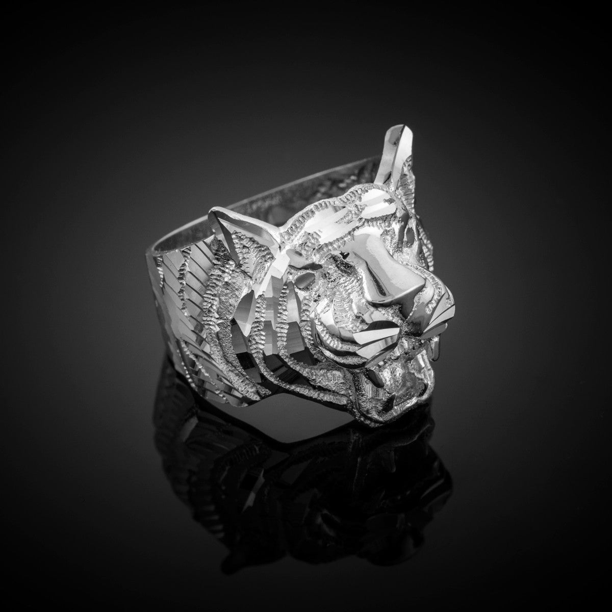 Gold Men's Roaring Sparkle Cut Tiger Ring, view 6